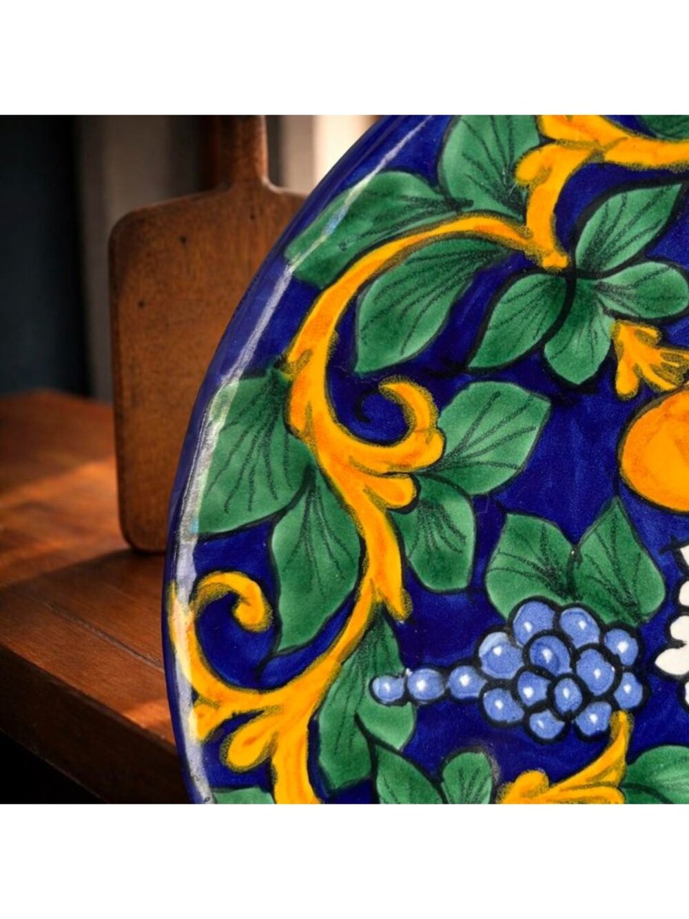 Hand Painted Talavera Plate 11.5” | Mexican Pottery Charger | Blue Yellow Floral - Picture 5 of 7
